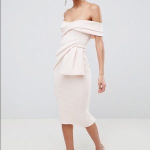 ASOS off the shoulder midi pencil dress